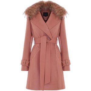 Kocca, Mantels, Dames, Roze, L, Polyester, Zachte Jas met Bontkraag en Zakken