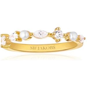 Sif Jakobs Jewellery, Accessoires, Dames, Geel, 60 MM, Adria Goudvergulde Ring met Zirkonia en Parels