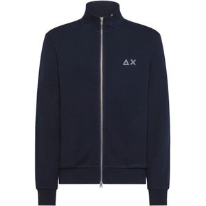 Sun68, Sweatshirts & Hoodies, Heren, Blauw, XL, Katoen, Blauwe Katoenen Trui met Hoge Kraag