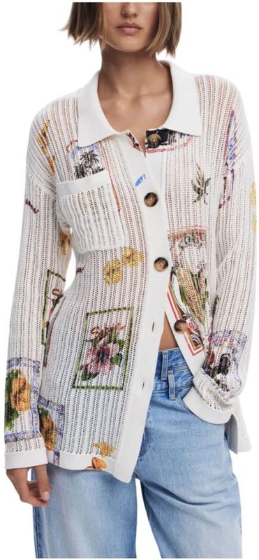 Desigual, Truien, Dames, Wit, M, Katoen, Kleurrijke Damesvest voor elke gelegenheid