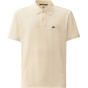 C.p. Company, Tops, Heren, Beige, 3Xl, Katoen, Stretch Piquet Logo Polo in wit