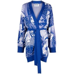 Moschino, Truien, Dames, Blauw, S, Nylon, Blauwe Viscose Cardigan Sweater