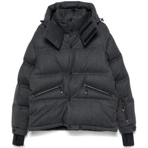 Moncler, Jassen, Heren, Grijs, L, Wol, Gewatteerde Grijze Winterjas