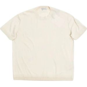Moncler, Tops, Heren, Beige, XL, Katoen, Beige Gebreide Ronde Hals T-Shirt