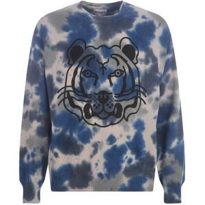 Kenzo, Sweatshirts & Hoodies, Heren, Veelkleurig, M, Katoen, Katoenen Sweater met Tijgerkop Detail