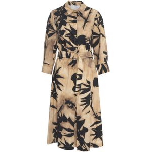 Kaos, Kleedjes, Dames, Veelkleurig, L, Katoen, Beige Maxi Jurk met Bloemenpatroon