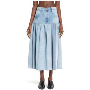 E.l.v. Denim, Rokken, Dames, Blauw, 2Xs, Denim, Denim Spliced Gathered Rok met Rafelzoom