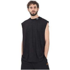 Versace Jeans Couture, Tops, Heren, Zwart, M, Zwarte Mouwloze Oversized T-shirt
