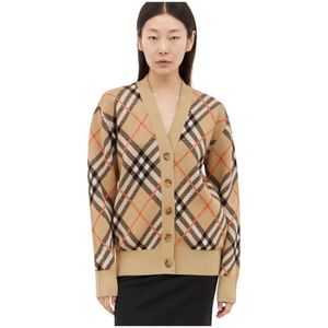 Burberry, Truien, Dames, Beige, XS, Wol, Geruite Cardigan van Wolmix