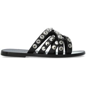 Dsquared2, Schoenen, Heren, Zwart, 41 1/2 EU, Leer, Leren slippers met studs