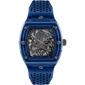 Philipp Plein, Accessoires, Heren, Blauw, ONE Size, Nylon, Automatisch herenhorloge The $keleton Crystal