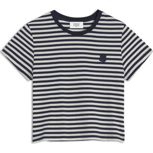 Maison Kitsuné, Tops, Dames, Veelkleurig, L, Katoen, Baby Fox Geborduurde Gestreepte Katoenen T-shirt