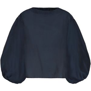 Emporio Armani, Blouses & Shirts, Dames, Blauw, M, Polyester, Blouse met Pofmouwen en Achtersplit