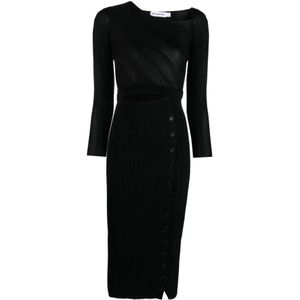 Self Portrait, Kleedjes, Dames, Zwart, L, Polyester, Zwarte Gebreide Midi Jurk