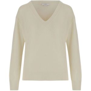 Vince, Truien, Dames, Beige, S, Kasjmier, Luxe Cashmere Silk V-Hals Sweater