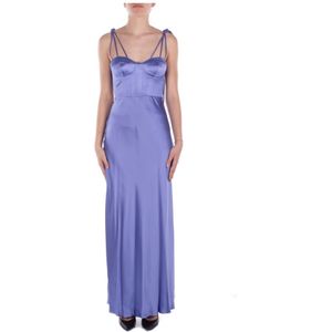 Pinko, Kleedjes, Dames, Blauw, S, Satijn, Blauwe Jurk met Rits en Satijnen Details