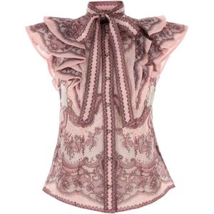 Zimmermann, Blouses & Shirts, Dames, Roze, XS, Linnen, Gerimpelde aansluitende blouse