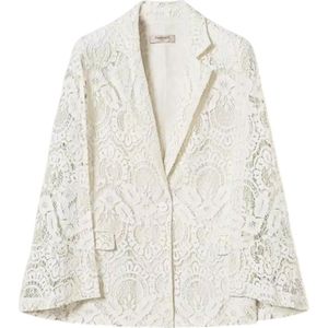 Twinset, Jassen, Dames, Wit, M, Katoen, Kanten Blazer 'Procida' met Cape Design