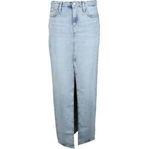 Calvin Klein Jeans, Rokken, Dames, Blauw, W27, Katoen, Zeemeermin stijl lange rok rits zakken