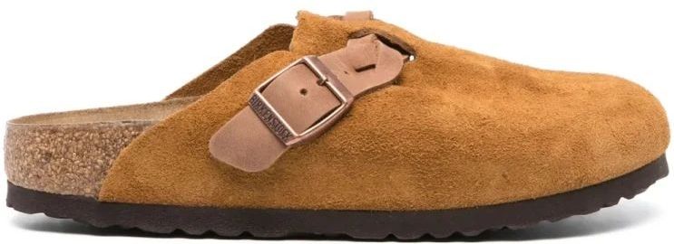 Birkenstock, Schoenen, Heren, Bruin, 42 EU, Suède, Ronde neus suède muilezels met decoratieve gesp