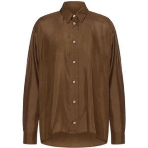 Philosophy di Lorenzo Serafini, Blouses & Shirts, Dames, Bruin, XS, Zijden Habotai Gewassen Overhemd