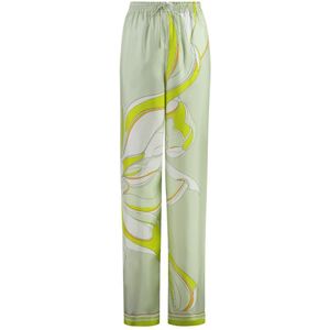 Tory Burch, Broeken, Dames, Groen, M, Zijden Gedrukte Broek