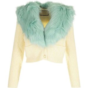 Gucci, Truien, Dames, Beige, M, Wol, Wollen Kasjmier Cardigan