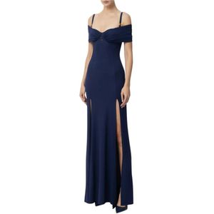 Elisabetta Franchi, Kleedjes, Dames, Blauw, L, Elegante Bloemenprint Jurk