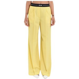 Msgm, Pakken, Dames, Geel, XS, Wol, Wollen Wijde Broek
