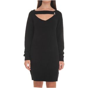 Liu Jo, Kleedjes, Dames, Zwart, S, Wol, Pearl Appliqué Wollen Jurk