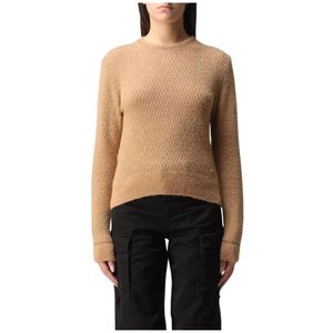 Pinko, Truien, Dames, Bruin, L, Nylon, Gestructureerde Gebreide Pullover Sweater