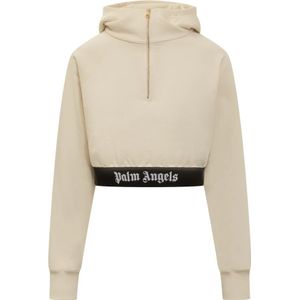 Palm Angels, Sweatshirts & Hoodies, Dames, Beige, M, Logo Tape Zip Hoody