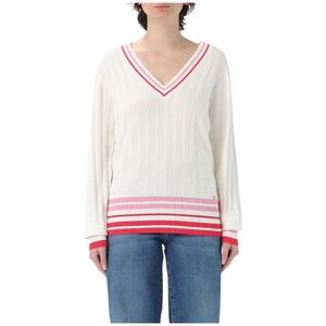 Liu Jo, Truien, Dames, Wit, L, Witte Geribbelde V-hals Trui