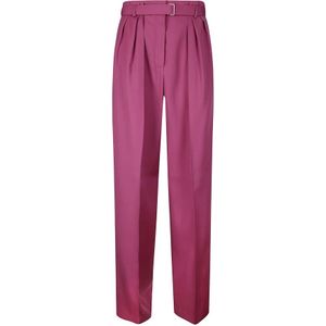 Lanvin, Broeken, Dames, Roze, S, Wol, Geplooide broek met hoge taille en sluiting aan de voorkant