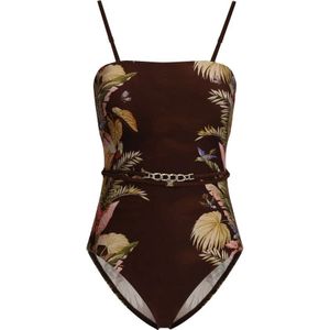 Zimmermann, Badkleding, Dames, Bruin, L, Bloemen Bandeau Badpak met Ketting Riem