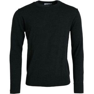 Dolce & Gabbana, Truien, Heren, Grijs, L, Wol, Donkergrijze Wol Ronde Hals Sweater