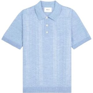 Nn07, Tops, Heren, Blauw, XL, Wol, Blauwe Gebreide Polo T-Shirt & Top