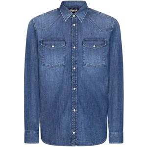 Dondup, Overhemden, Heren, Blauw, M, Denim, Slim Fit Denim Overhemd met Westerse Details