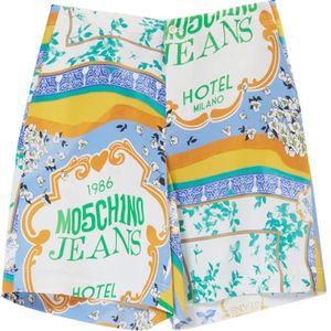 Moschino, Korte broeken, Dames, Veelkleurig, XS, Korte Crepe Sjaal Print Shorts