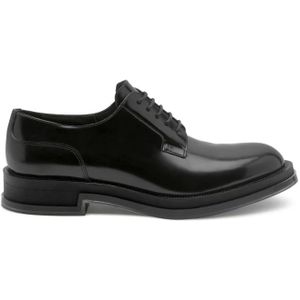 Alexander McQueen, Schoenen, Heren, Zwart, 43 EU, Zwarte Leren Derby Veterschoenen