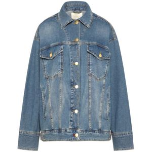 Momoni, Jassen, Dames, Blauw, 2Xs, Katoen, Oversized spijkerjasje met verlaagde schouders