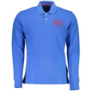 La Martina, Tops, Heren, Blauw, L, Katoen, Blauw Geborduurd Poloshirt met Contrast