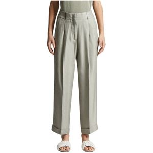 Peserico, Broeken, Dames, Groen, M, Linnen, Glanzende viscose en linnen gabardine broek