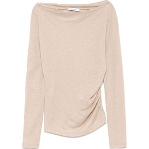 Max Mara, Tops, Dames, Beige, L, Beige Top met Lange Mouwen en Boothals