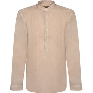 Costumein, Overhemden, Heren, Beige, S, Linnen, Elegante Mandarin Kraag Linnen Overhemd