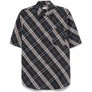 Burberry, Overhemden, Heren, Blauw, S, Katoen, Blauw Button-Up Shirt met B Schild