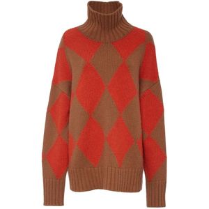 La DoubleJ, Truien, Dames, Oranje, XS, Polyester, Cozy Alpaca Argyle Trui
