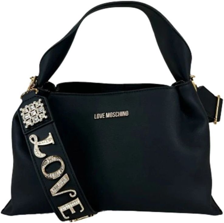 Moschino, Tassen, Dames, Zwart, ONE Size, Leer, Zwarte handtas met gouden details