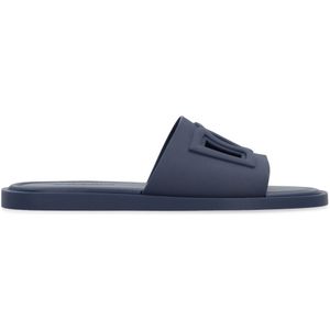 Dolce & Gabbana, Schoenen, Heren, Blauw, 41 EU, Rubberen slides met uitsnijdingen