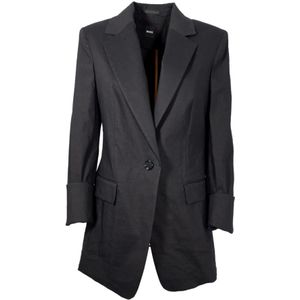 Hugo Boss, Jassen, Heren, Zwart, XS, Linnen, Linnen Regular Fit Jas Jasena Zwart